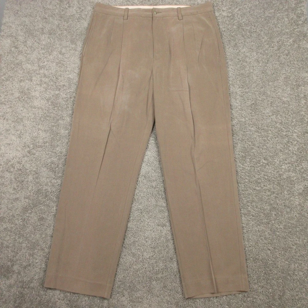 Tommy Bahama Pants Mens 36x30 Brown‎ Silk Rayon Pleated Trousers Straight